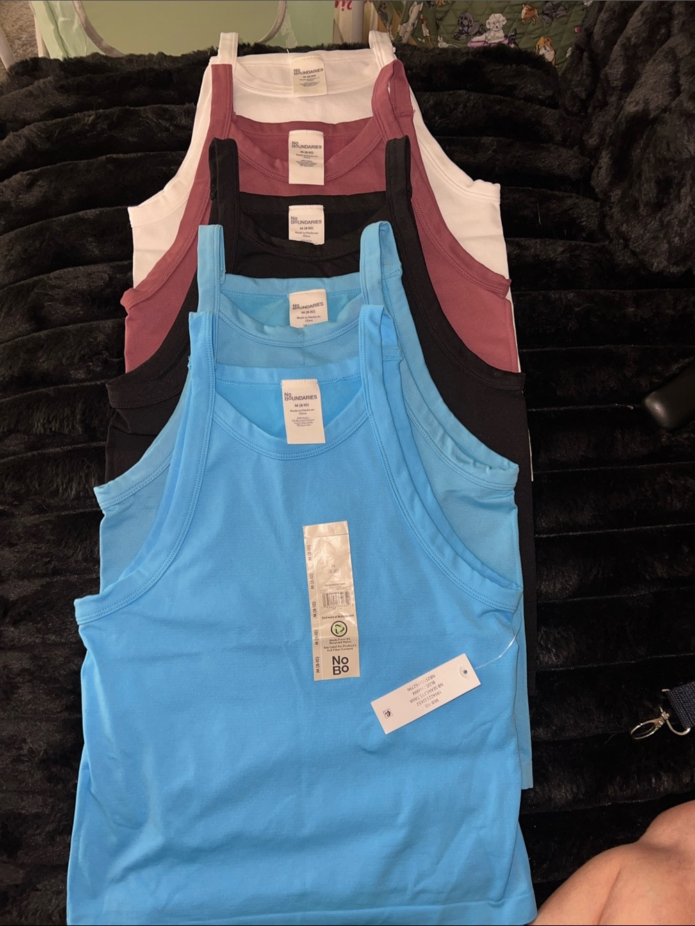 No Boundaries 5-Pack Racer Back Tank Tops with Tags - White, Mauve, Black,2 Blue